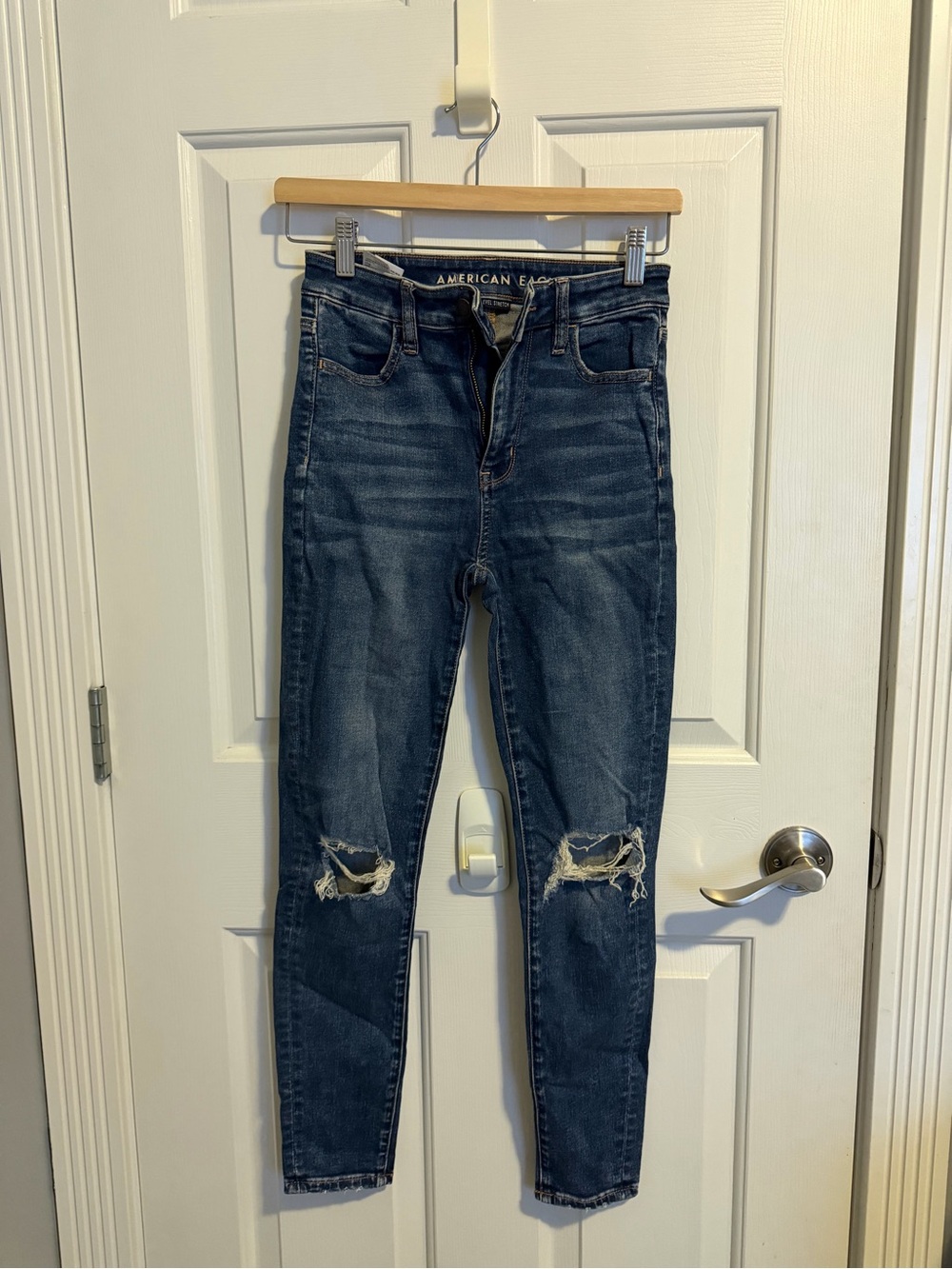 American Eagle Outfitters Midnight Blue Distressed High-Rise Skinny Jeans